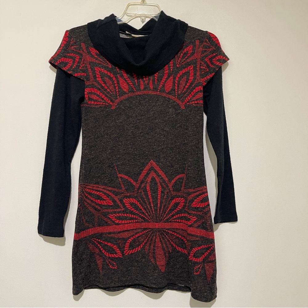 Aryeh Black and Red Cowl Neck Sweater Dress